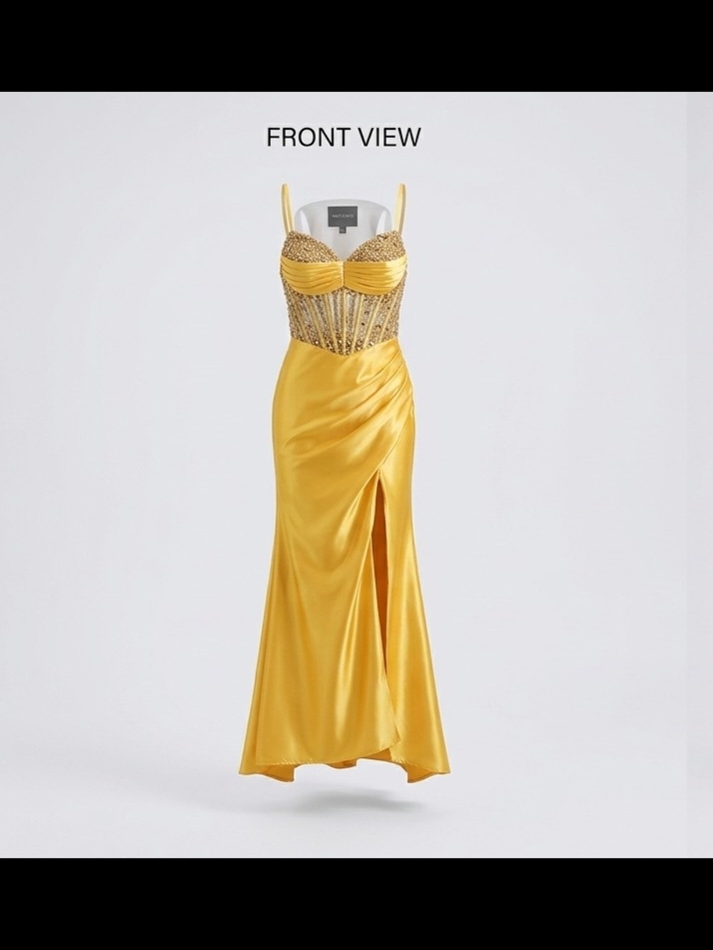 Gold Embellished Satin Evening Gown